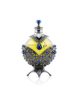 hareem al sultan antique blue perfume oil by khadlaj perfume bottle shows against white background