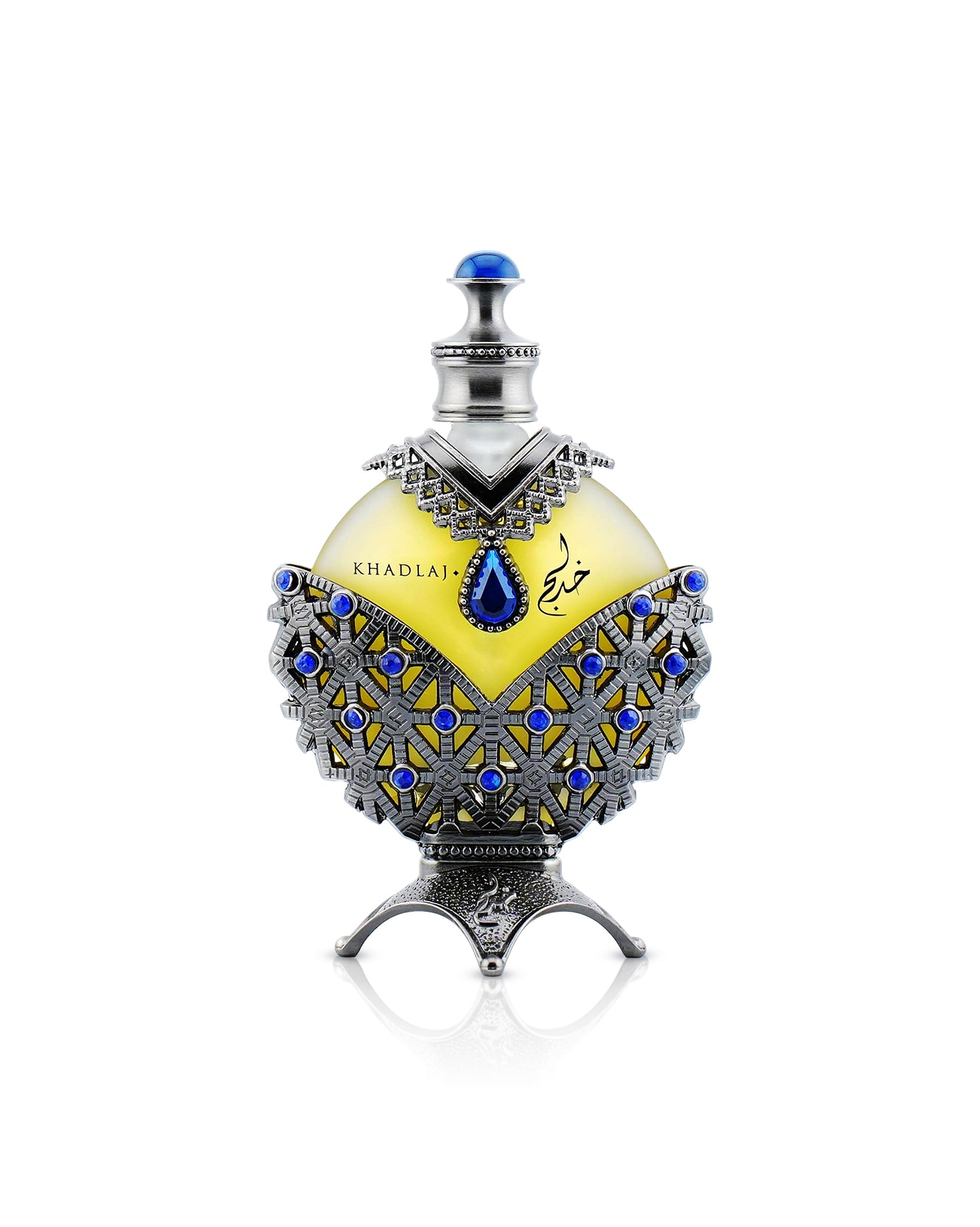 hareem al sultan antique blue perfume oil by khadlaj perfume bottle shows against white background