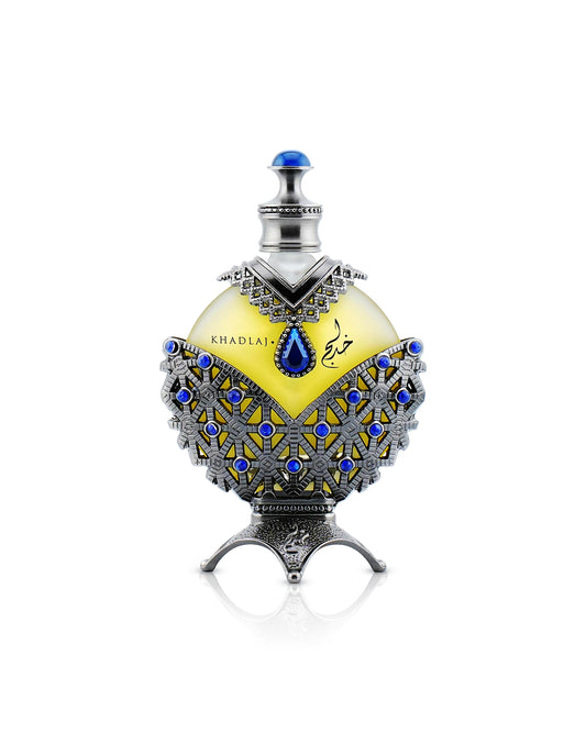 hareem al sultan antique blue perfume oil by khadlaj perfume bottle shows against white background