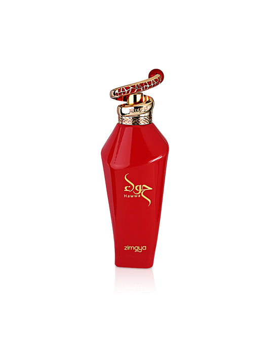 zimaya hawwa red perfume bottle shows against white background