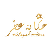 Gold calligraphy with 'Hekayat Attar' on a white background
