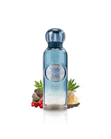 imperial valley by gissah perfume bottle surrounded with its ingredients like oud and ambergris with many others shows from behind the bottle against white background