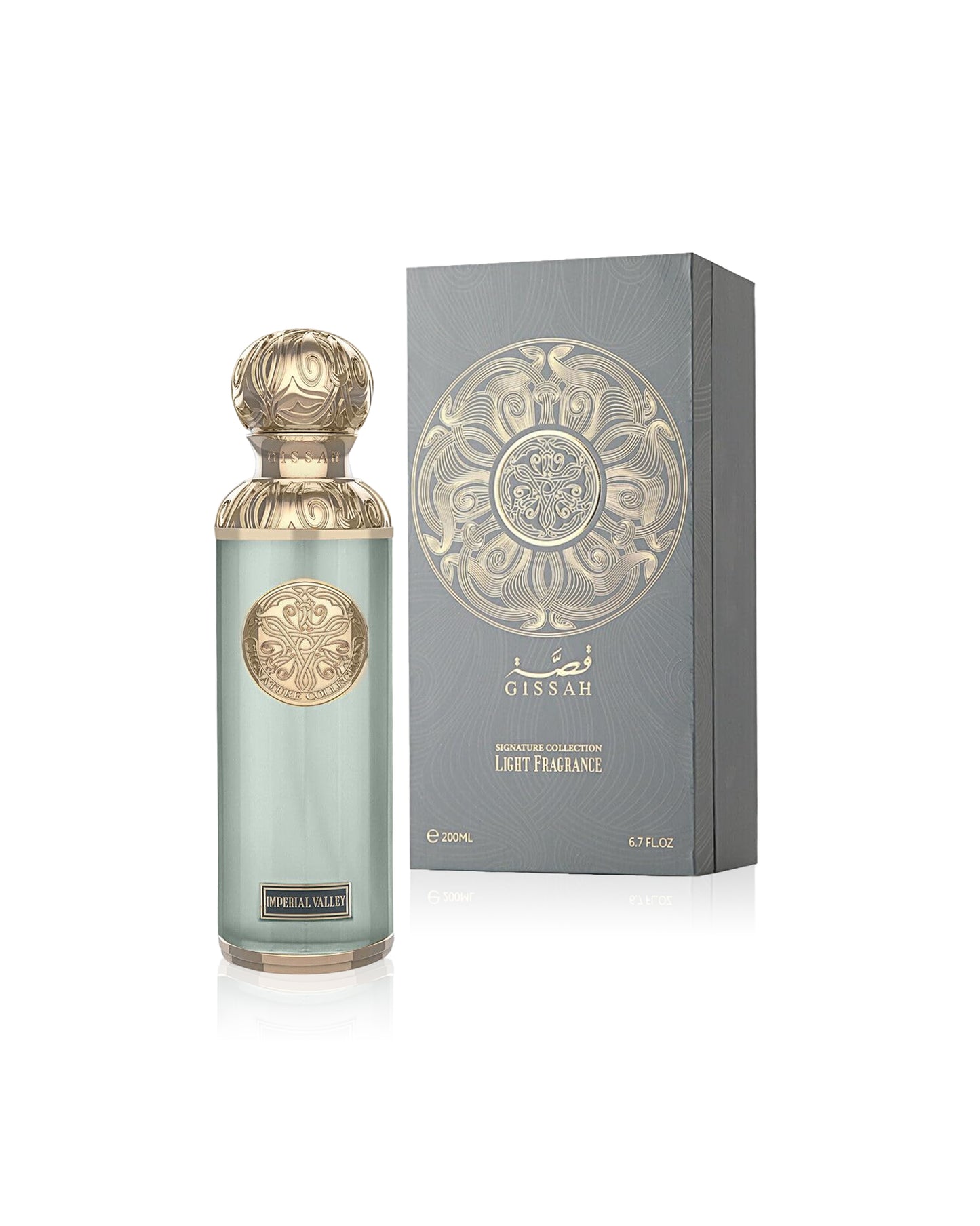 imperial valley by gissah perfume bottle shows beside its box against white background