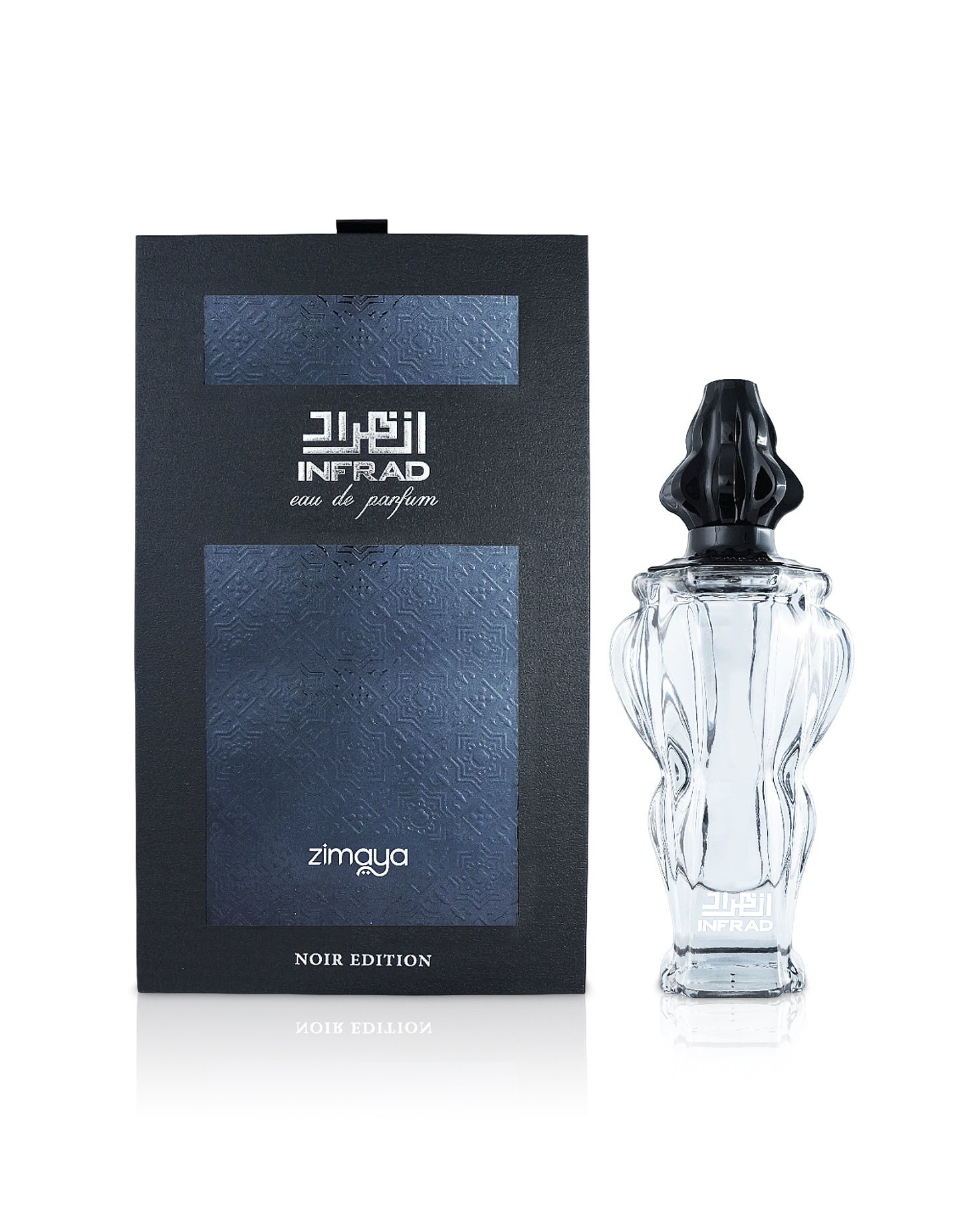 zimaya infrad noir perfume bottle shows beside its box against white background