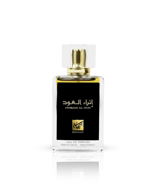 rihanah ithrah al oud perfume bottle shows against white background