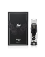zimaya itqan noir perfume bottle and packaging on a white background