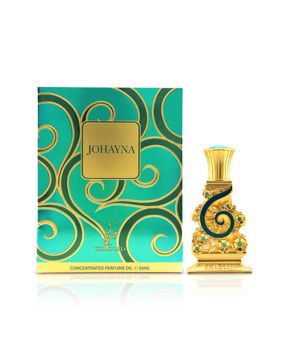 khadlaj johayna perfume oil bottle shows beside its box against white background