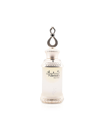 khadlaj kayaan silver perfume oil bottle shows against white background