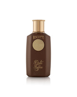 khadlaj biscotti date toffee Brown bottle with gold cap and text on a white background