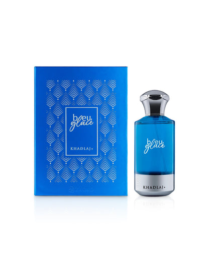 khadlaj bleu glace perfume bottle shows beside its box against white background