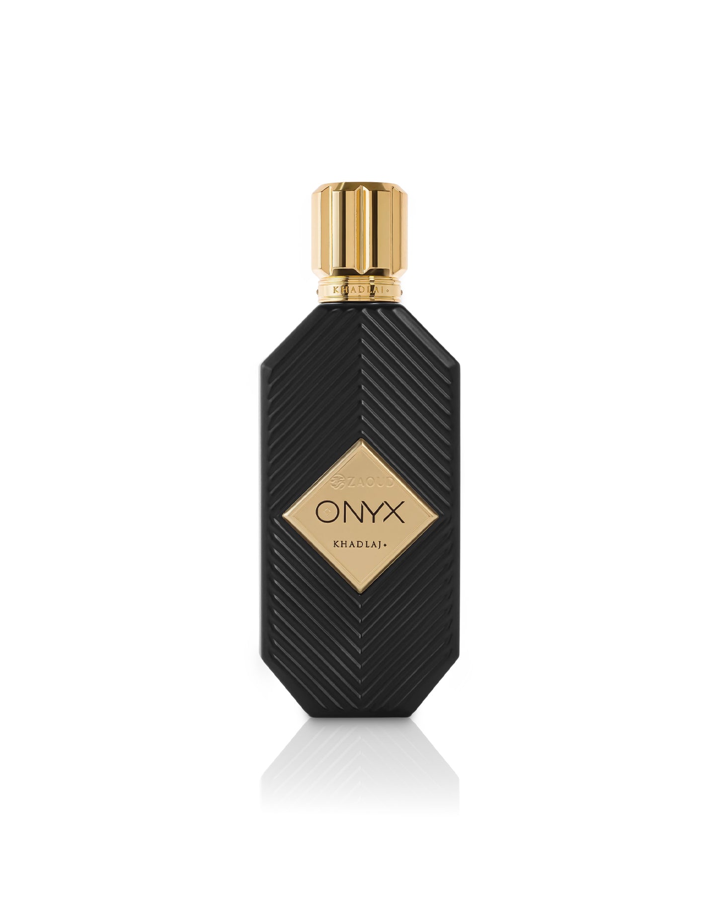 khadlaj onyx gold perfume black bottle with golden cap shows against white background