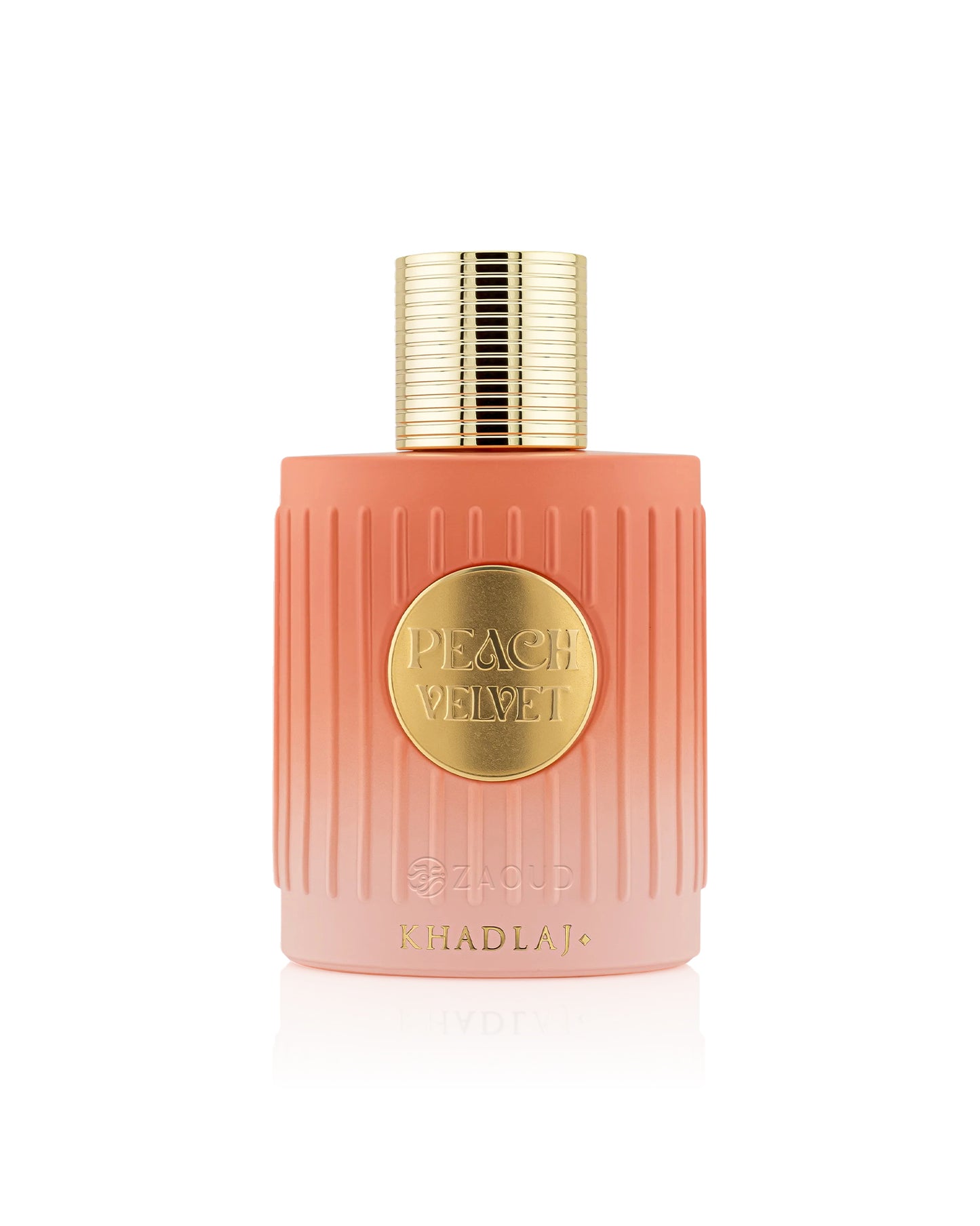 khadlaj peach velvet perfume bottle shows against white background