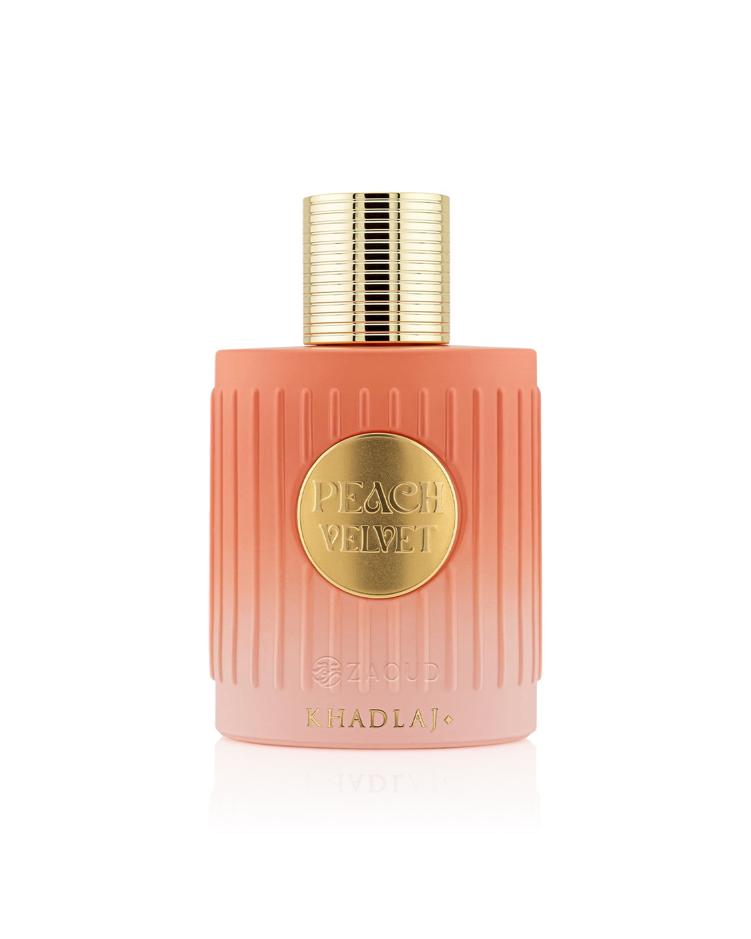 khadlaj peach velvet perfume bottle shows against white background