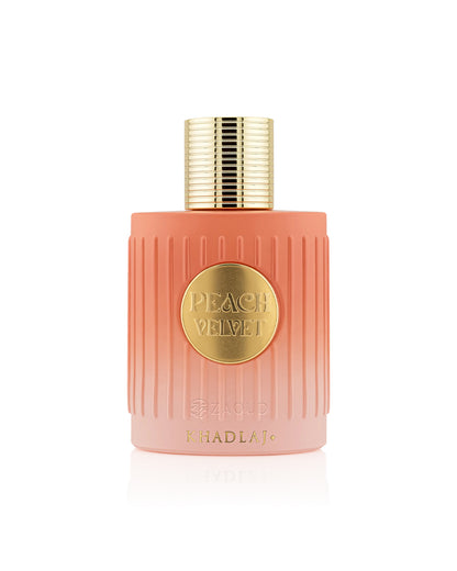 khadlaj peach velvet perfume bottle shows against white background