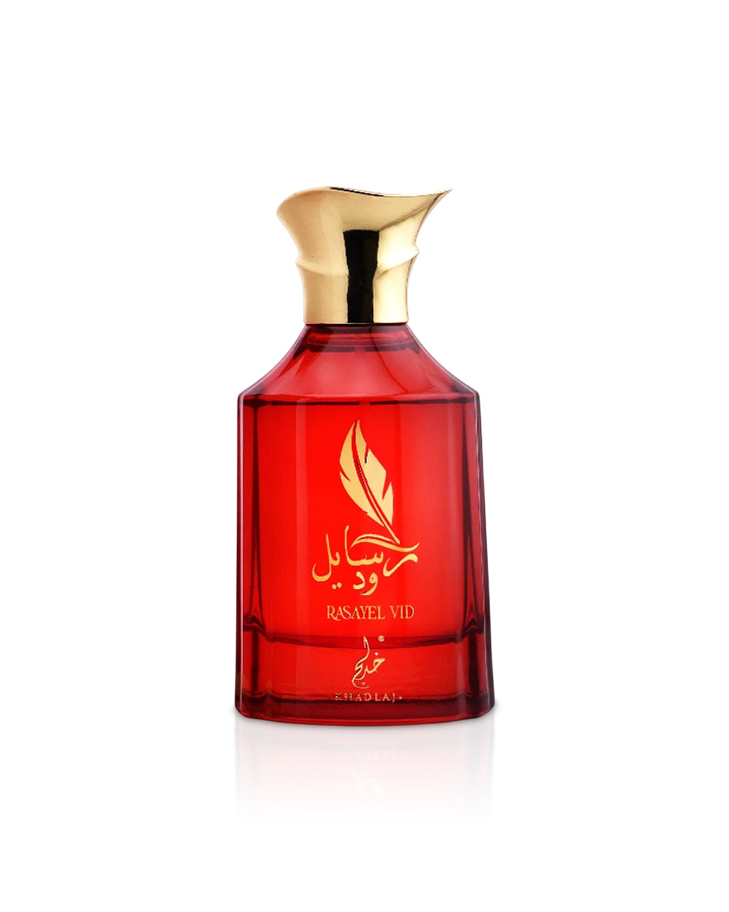 khadlaj rasayl vid red perfume bottle shows against white background