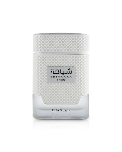 khadlaj shiyaaka snow perfume bottle shows against white background