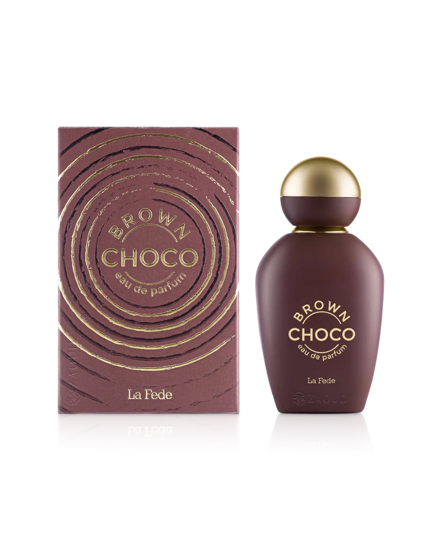 khadlaj brown choco perfume bottle shows beside its box against white background