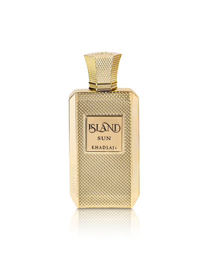 khadlaj island sun perfume bottle shows against white background