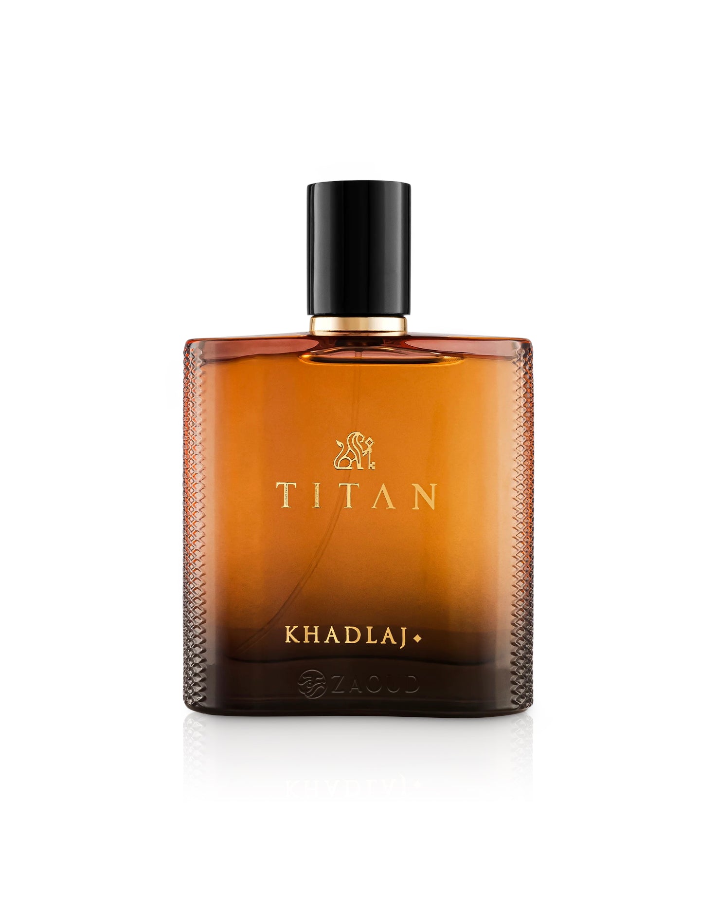khadlaj titan perfume bottle shows against white bakground