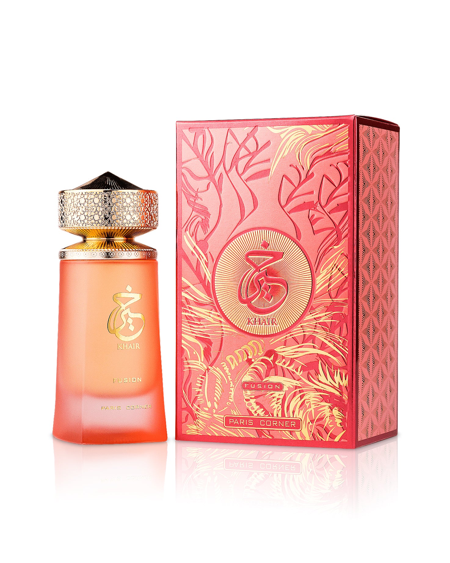 paris corner khair fusion perfume bottle shows beside its box against white background