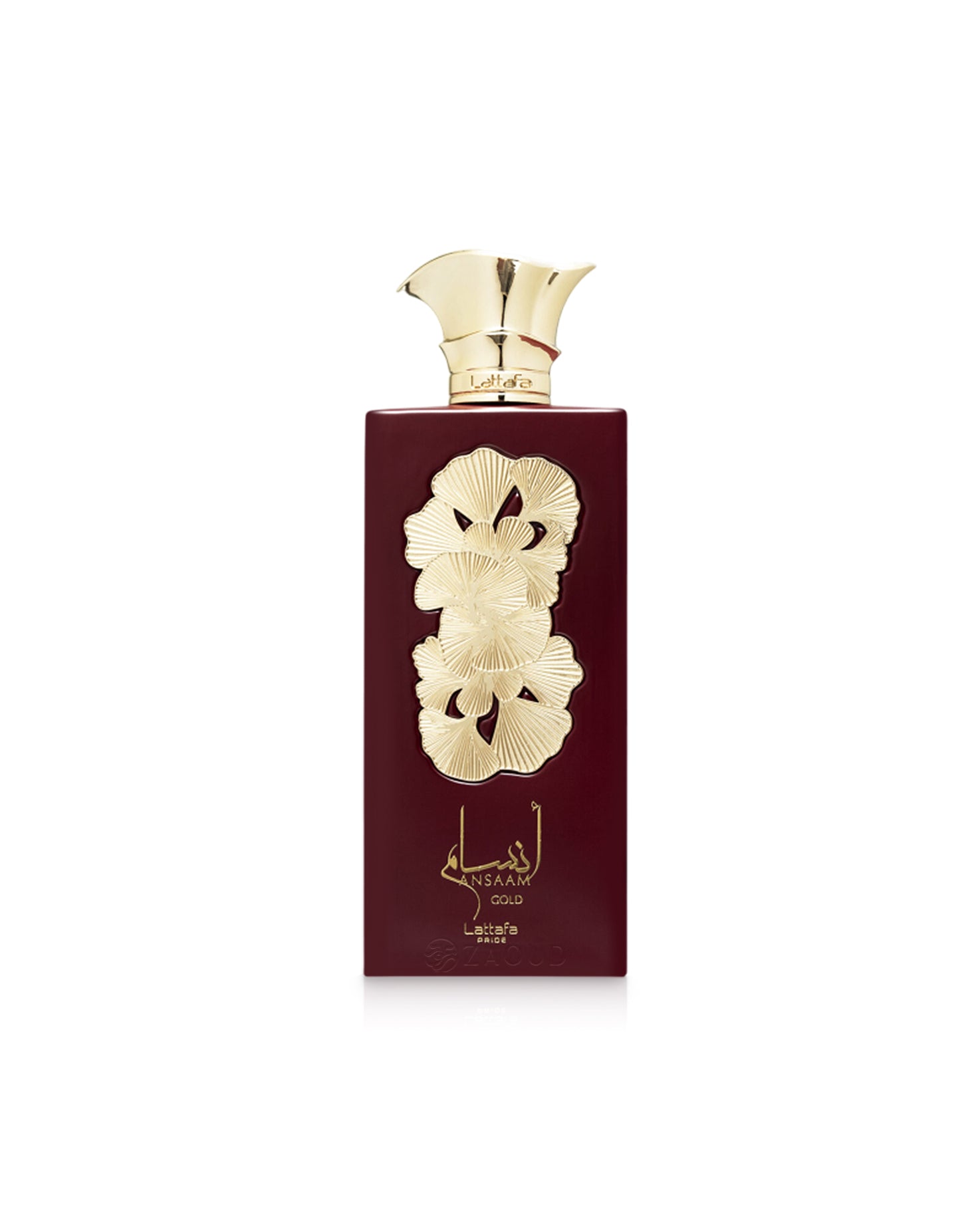 lattafa ansaam gold perfume bottle shows against white background