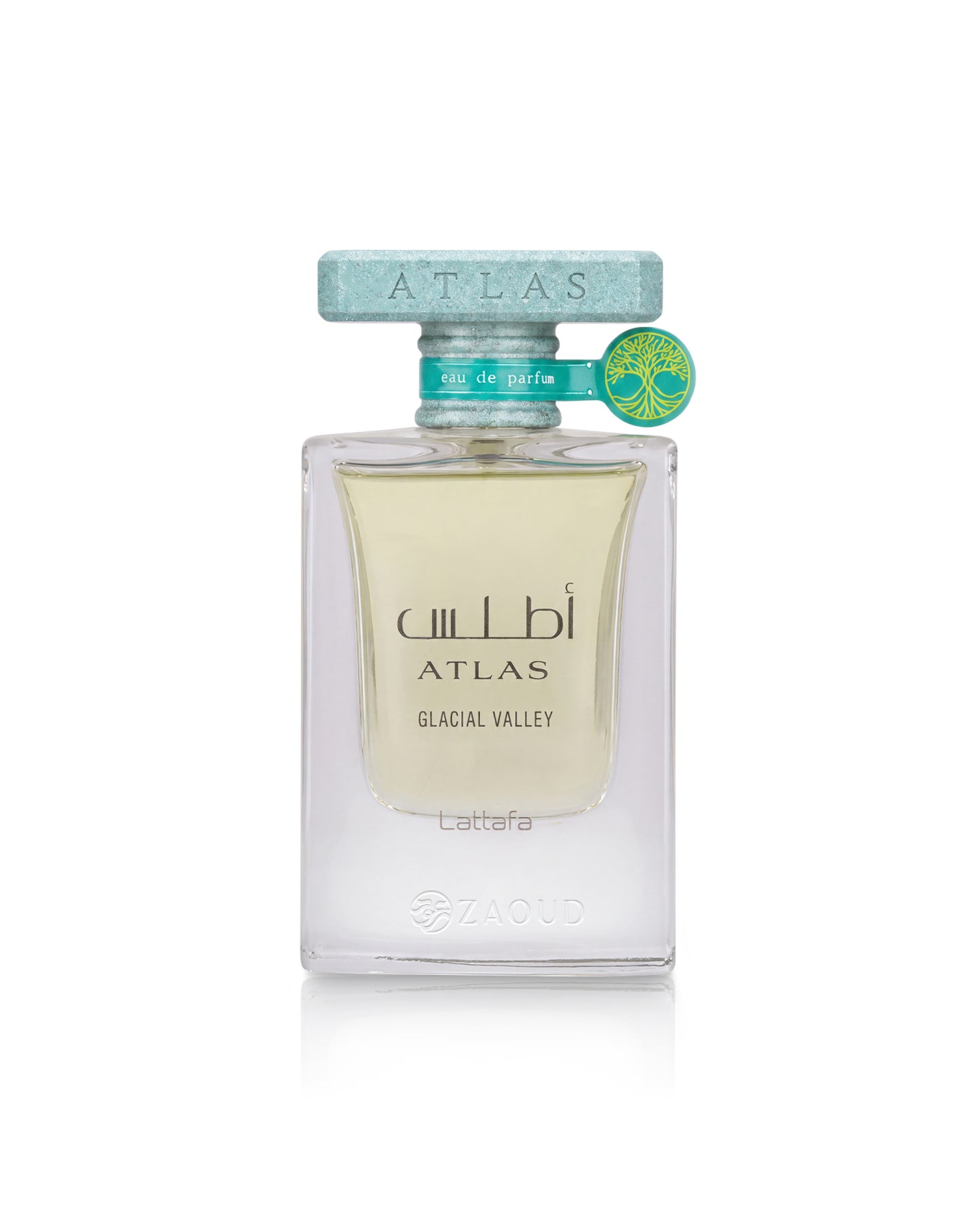 lattafa atlas glacial valley perfume bottle shows against white background