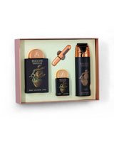 Lattafa gift Set including a bottle, deodorant, and box in a box on a white background