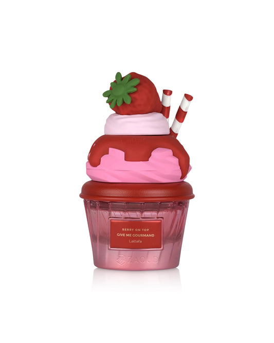 lattafa berry on top perfume cupcake shape bottle shows against white background
