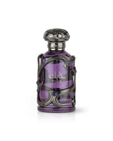 lattafa habik for men Purple perfume bottle with intricate design on a white background
