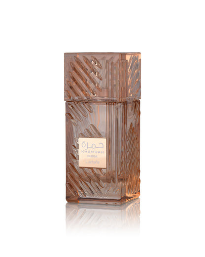lattafa khamrah mira perfume bottle shows against white background