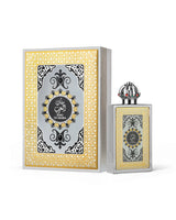 lattafa king of arabia Perfume bottle and packaging with intricate design on a white background