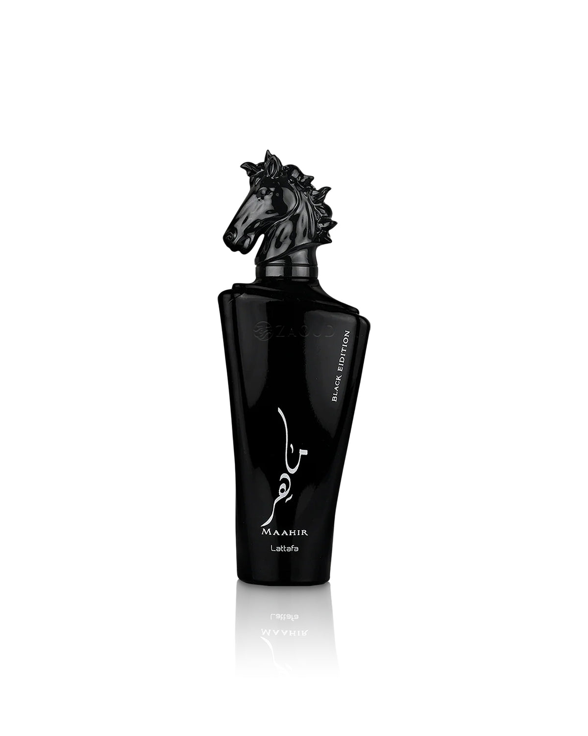 lattafa maahir black edition perfume bottle shows against white background