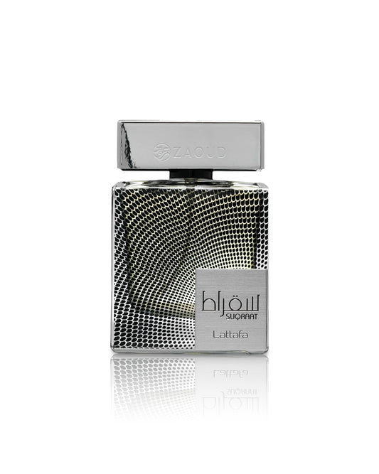 lattafa suqraat perfume bottle shows against white background