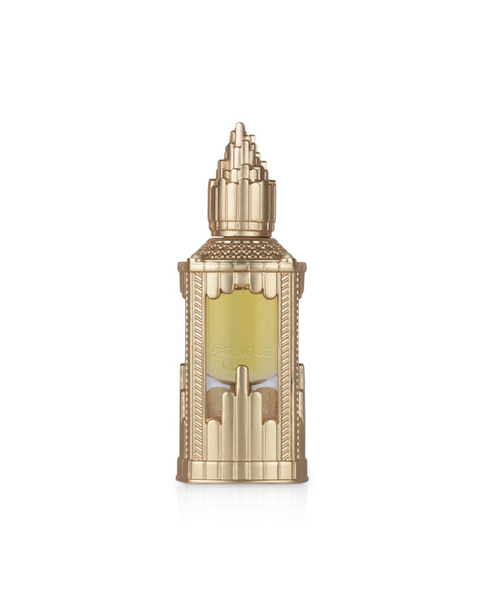 lattafa abraaj perfume oil Decorative gold and green bottle on a white background