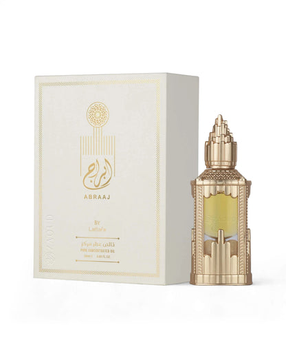 lattafa abraaj  perfume oil bottle and packaging on a white background