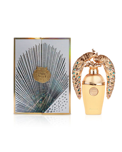 lattafa afeef perfume bottle shows beside its box against white background