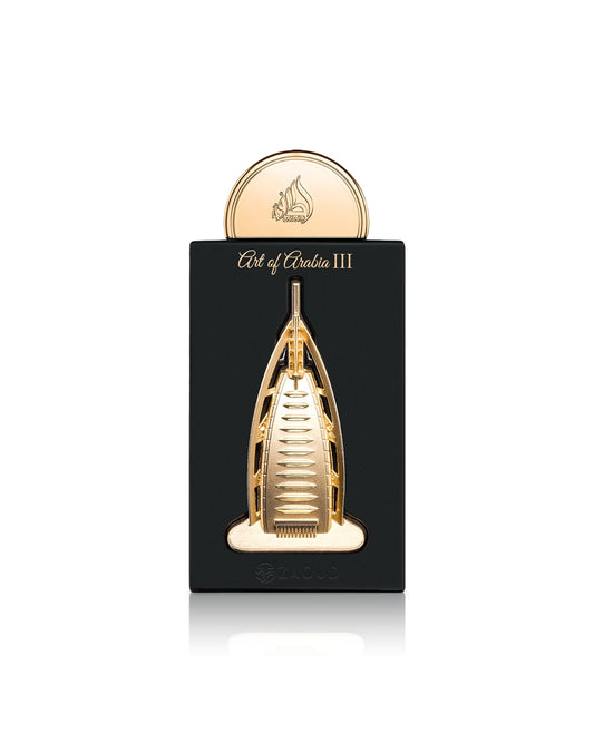 lattafa art of arabia 3 perfume bottle shows against white background