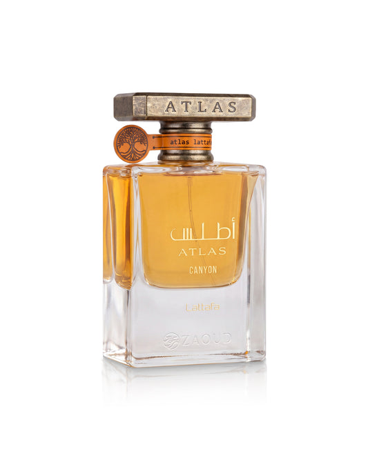 lattafa atlas canyon perfume bottle shows against white background