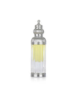 lattafa haakem perfume oil Decorative bottle with silver top and yellow liquid on a white background