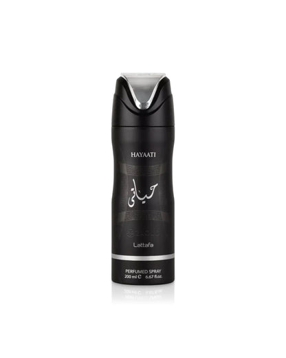 lattafa Hayaati bodyspray bottle on a white background