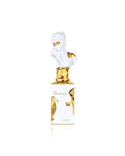 lattafa her confession perfume bottle shows against white background