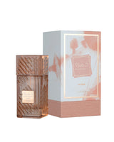 lattafa khamrah mira perfume bottle shows beside ita packaging against white background