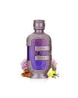 lattafa mashmoom perfume oil Decorative bottle with purple label and floral elements on a white background
