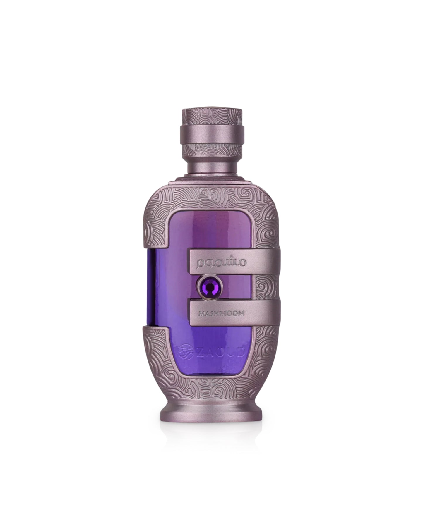 lattafa mashmoom perfume oil Decorative bottle with purple label on a white background