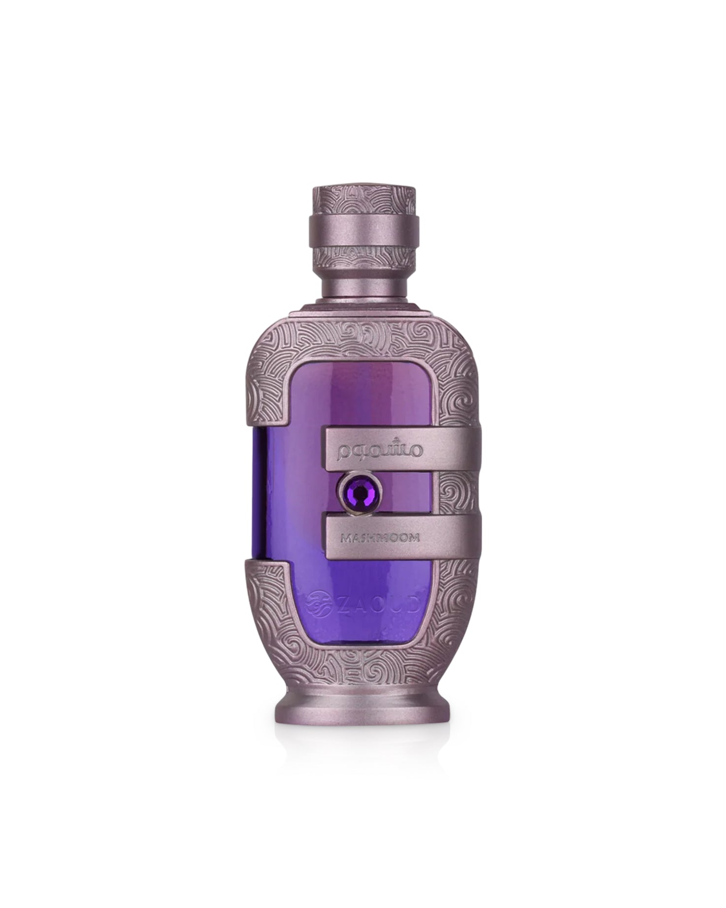 lattafa mashmoom perfume oil Decorative bottle with purple label on a white background