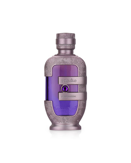 lattafa mashmoom perfume oil Decorative bottle with purple label on a white background