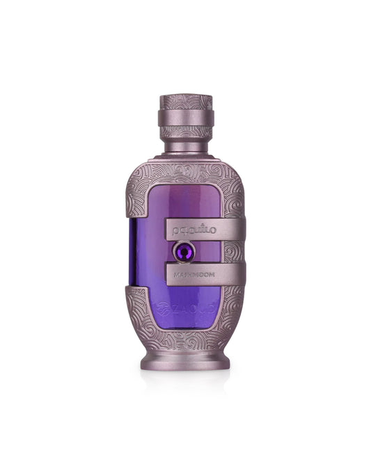 lattafa mashmoom perfume oil Decorative bottle with purple label on a white background