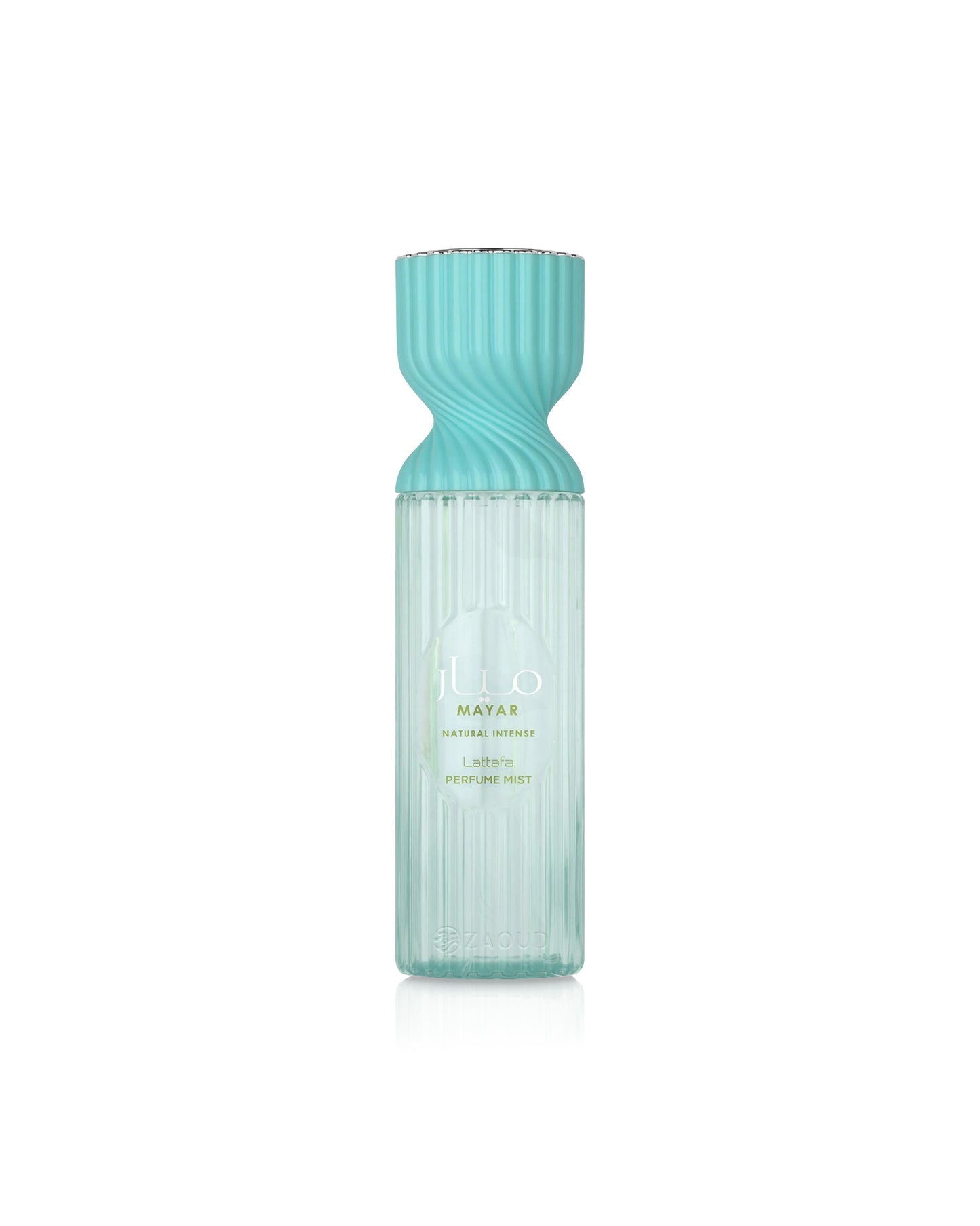 lattafa mayar natural intense perfume mist bottle with ribbed design on a white background