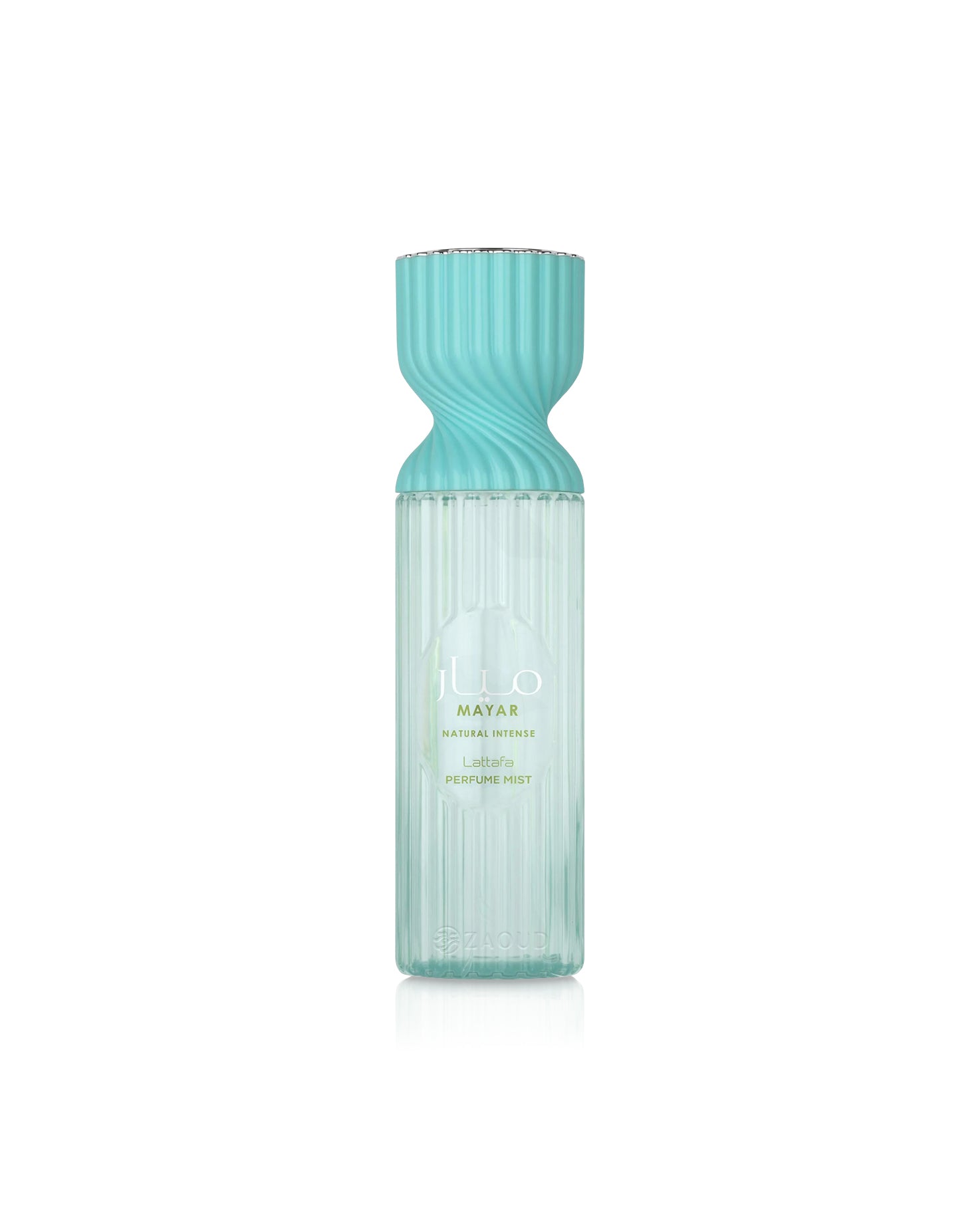 lattafa mayar natural intense perfume mist bottle with ribbed design on a white background