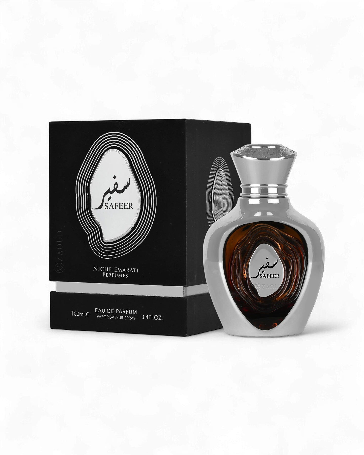 lattafa nich emarati safeer perfume bottle and packaging on a white background